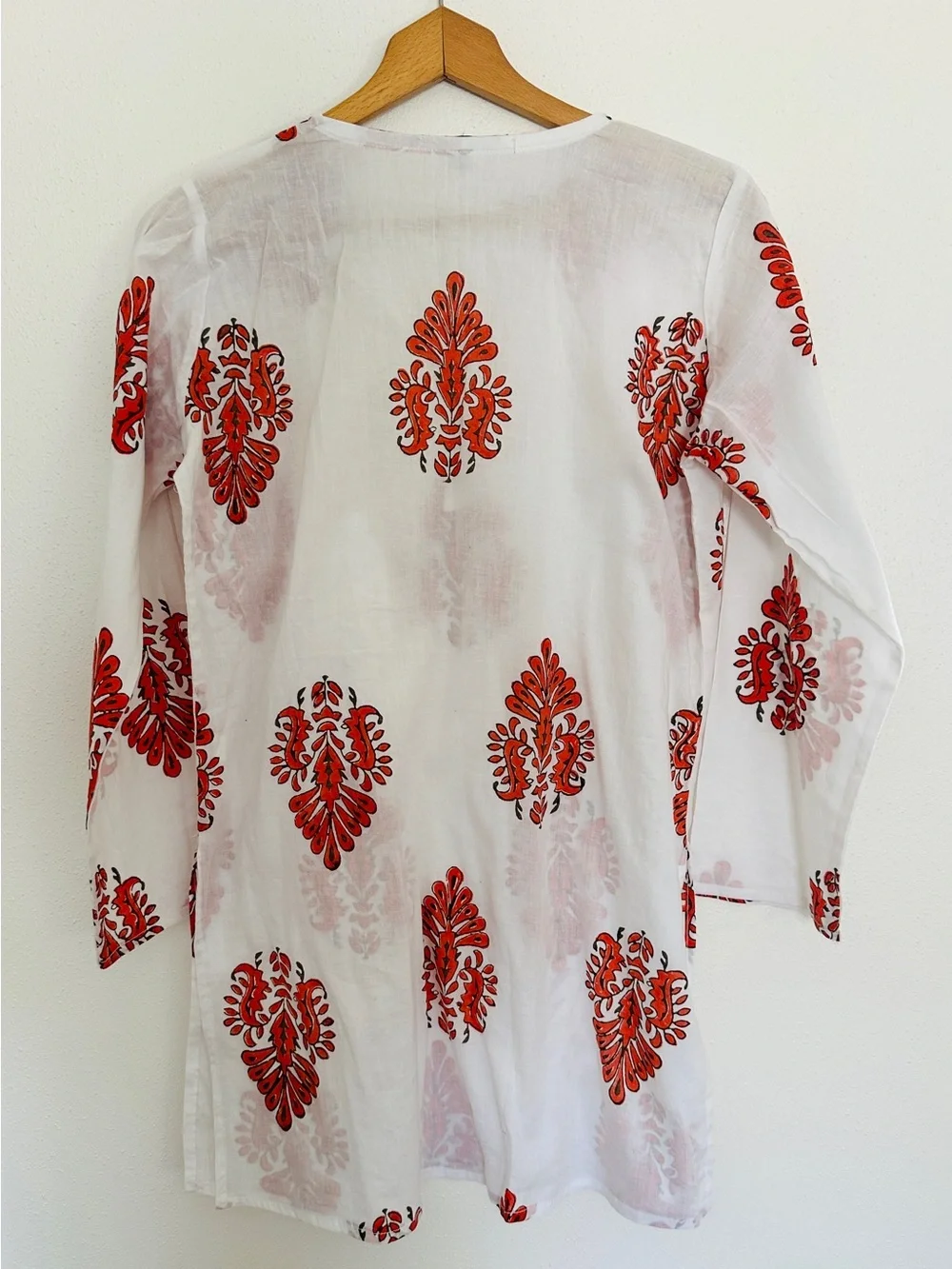 Barbara Gerwit Red White Block Print Cotton Tunic Kaftan Dress Small SZ Style - Picture 3 of 5